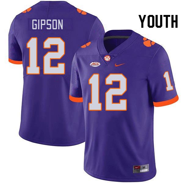 Youth #12 Corian Gipson Clemson Tigers College Football Jerseys Stitched-Purple